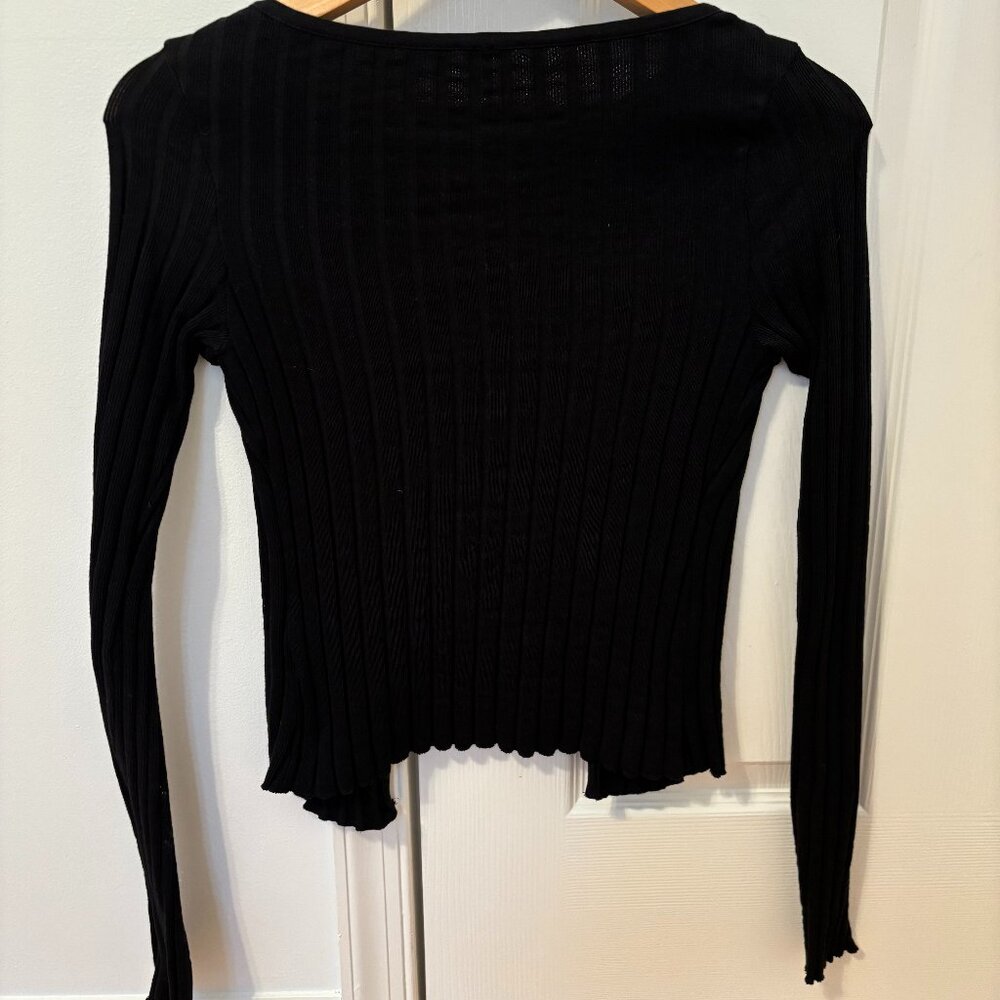 FREE PEOPLE Tilly Ribbed Long Sleeve Button-Up Black XS - Picture 8 of 9